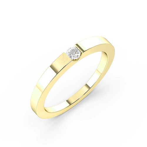 Channel Setting Round Yellow Gold Solitare Band Diamond Rings