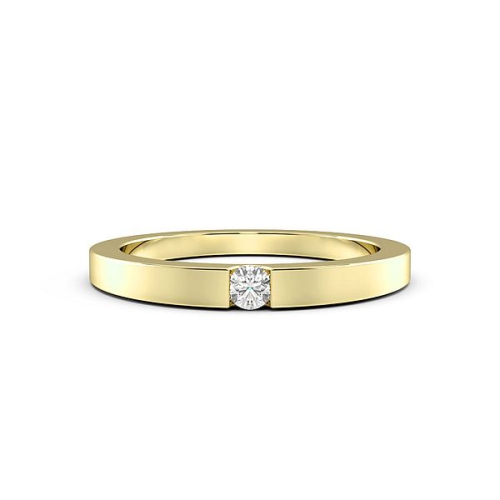 Channel Setting Round Yellow Gold Solitare Band Diamond Rings