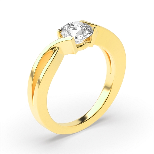 Channel Setting Round Yellow Gold Modern Engagement Rings
