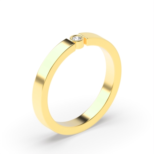 Bezel Setting Round Yellow Gold Flush band Engagement Rings