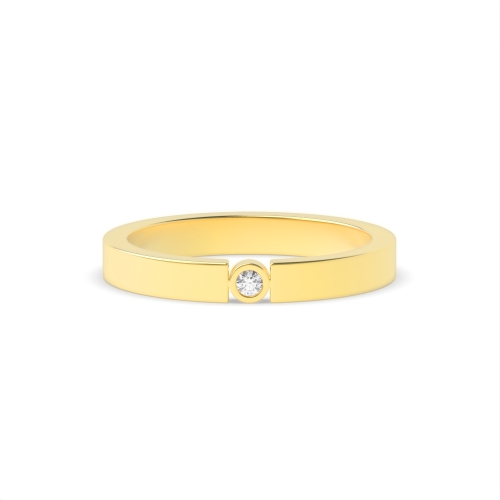 Bezel Setting Round Yellow Gold Flush band Engagement Rings