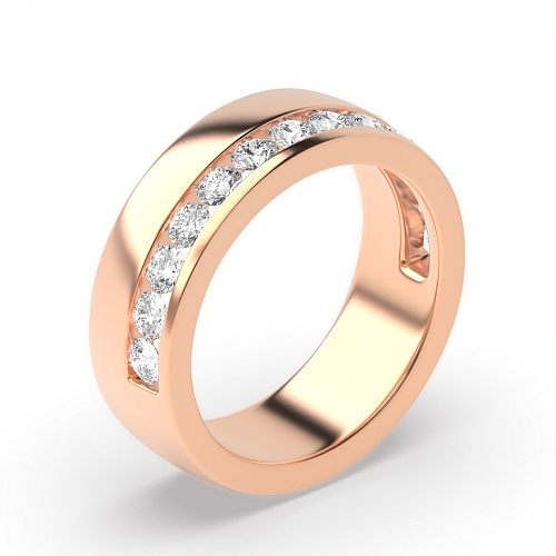Channel Setting Round Rose Gold Unique Band Diamond Rings