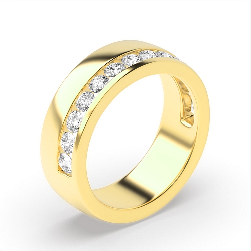 Channel Setting Round Yellow Gold Unique Band Diamond Rings