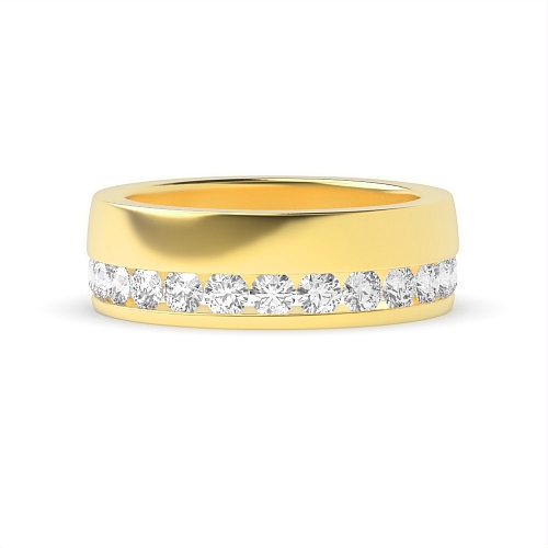 Channel Setting Round Yellow Gold Unique Band Diamond Rings