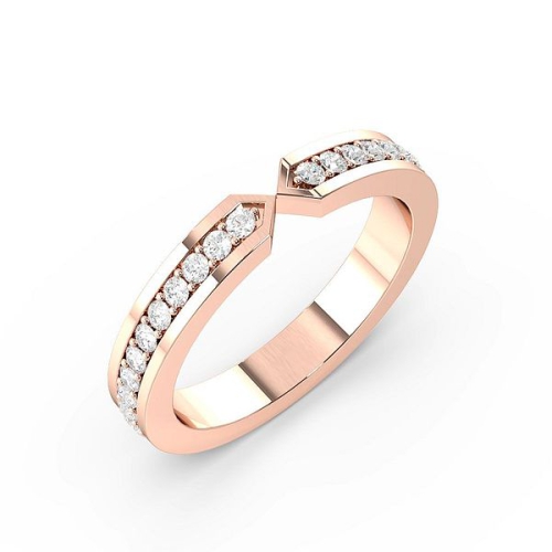 Pave Setting Round Rose Gold Narrow end wedding Diamond Rings