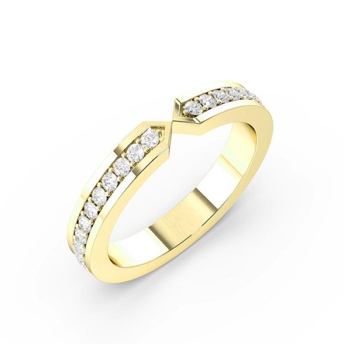 Pave Setting Round Yellow Gold Narrow end wedding Diamond Rings