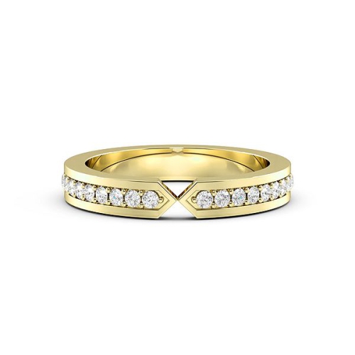 Pave Setting Round Yellow Gold Narrow end wedding Diamond Rings