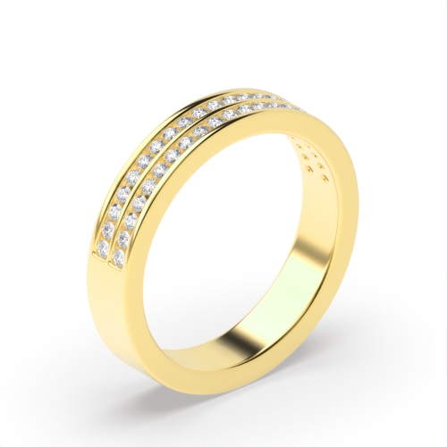 Channel Setting Round Yellow Gold Two row Eternity Diamond Rings