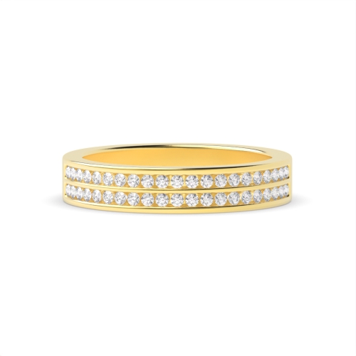 Channel Setting Round Yellow Gold Two row Eternity Diamond Rings