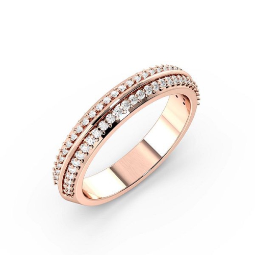 Pave Setting Round Rose Gold 2 rows wedding Band Diamond Rings