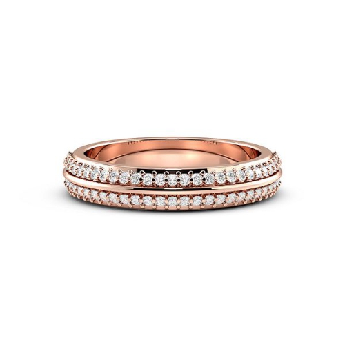 Pave Setting Round Rose Gold 2 rows wedding Band Diamond Rings