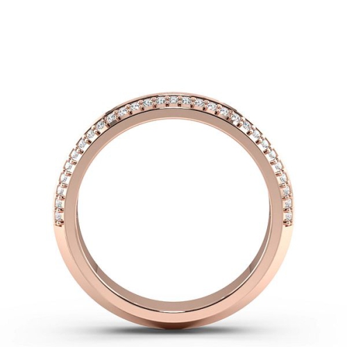 Pave Setting Round Rose Gold 2 rows wedding Band Diamond Rings