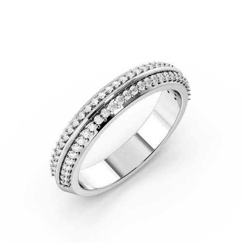 Pave Setting Round White Gold 2 rows wedding Band Diamond Rings