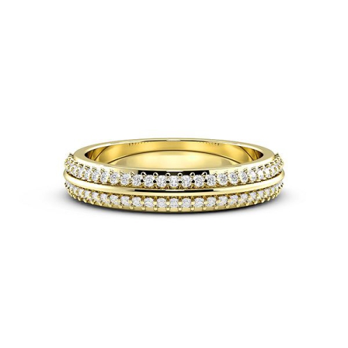 Pave Setting Round Yellow Gold 2 rows wedding Band Diamond Rings