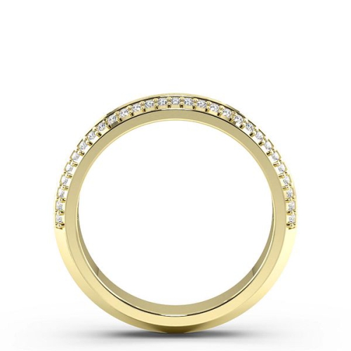 Pave Setting Round Yellow Gold 2 rows wedding Band Diamond Rings