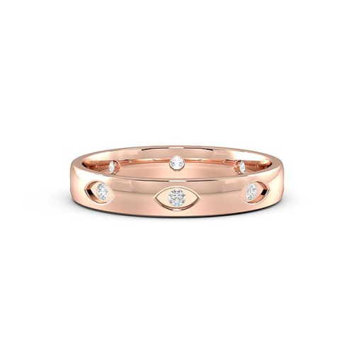 Flush Setting Round Rose Gold Marquise shaped Band Diamond Rings