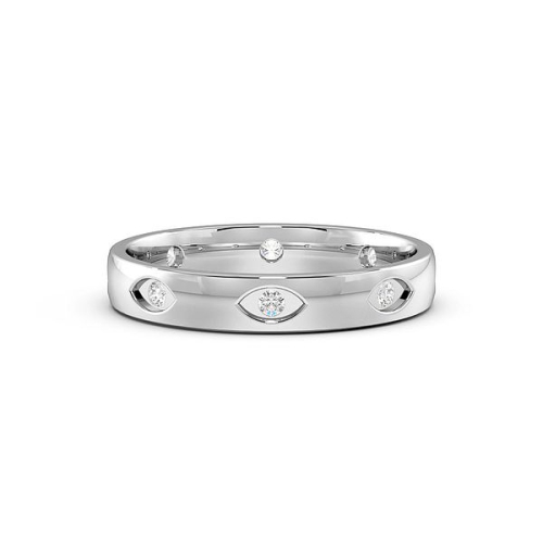 Flush Setting Round White Gold Marquise shaped Band Diamond Rings