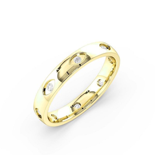 Flush Setting Round Yellow Gold Marquise shaped Band Diamond Rings