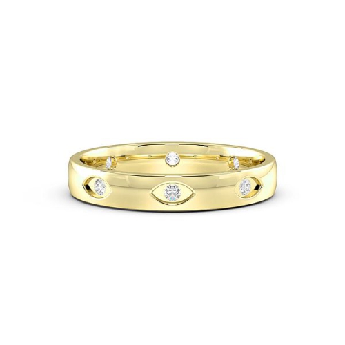 Flush Setting Round Yellow Gold Marquise shaped Band Diamond Rings