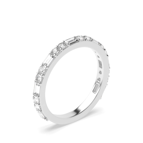 4 Prong Round/Baguette Silver Half Eternity Diamond Rings