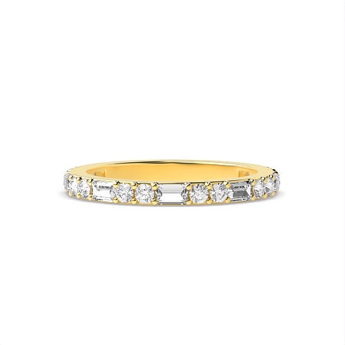 4 Prong Round/Baguette Yellow Gold Enchanted Diamond Rings