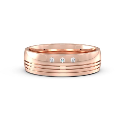 Flush Setting Round Rose Gold 3 line Band Diamond Rings