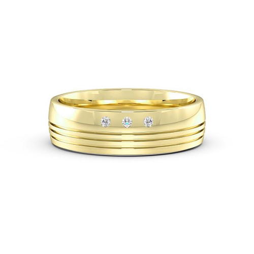 Flush Setting Round Yellow Gold 3 line Band Diamond Rings