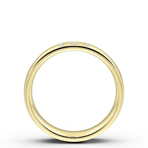 Flush Setting Round Yellow Gold 3 line Band Diamond Rings
