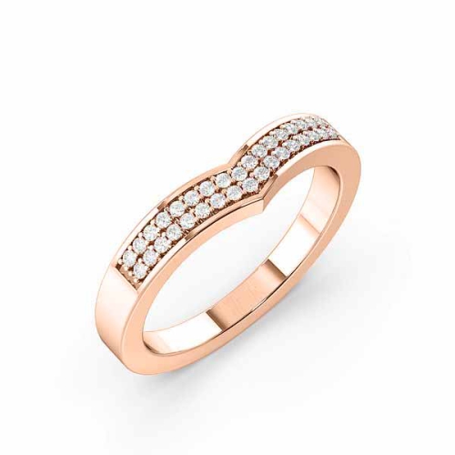 Pave Setting Round Rose Gold 2 row wishbone Wedding Rings & Bands