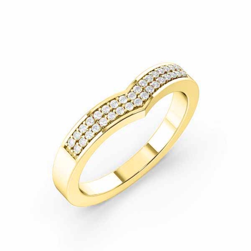 Pave Setting Round Yellow Gold 2 row wishbone Wedding Rings & Bands