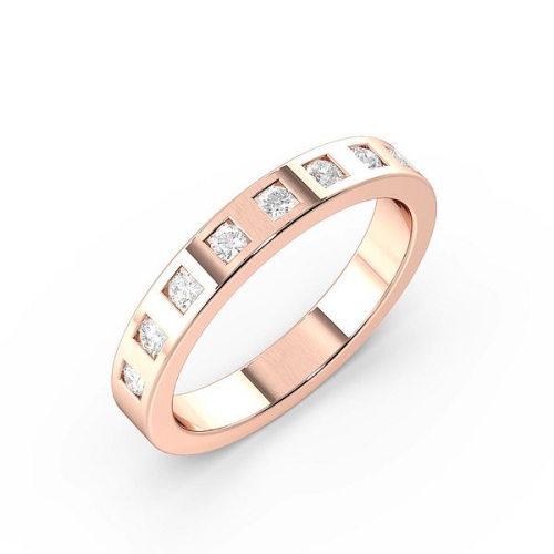 Flush Setting Round Rose Gold Square slot Band Diamond Rings