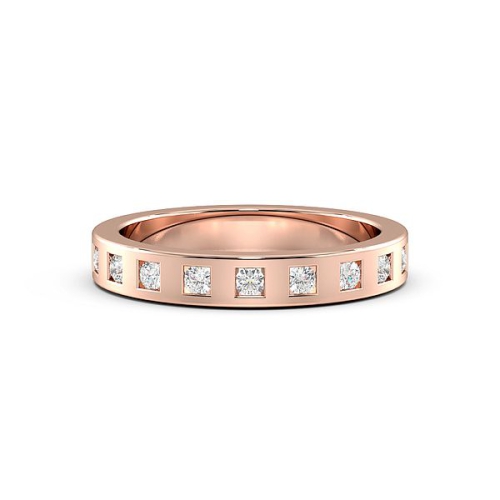 Flush Setting Round Rose Gold Square slot Band Diamond Rings