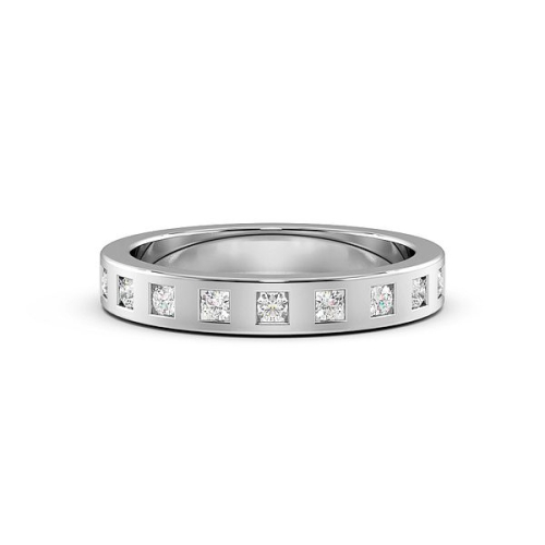 Flush Setting Round White Gold Square slot Band Diamond Rings