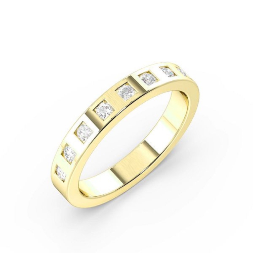 Flush Setting Round Yellow Gold Square slot Band Diamond Rings