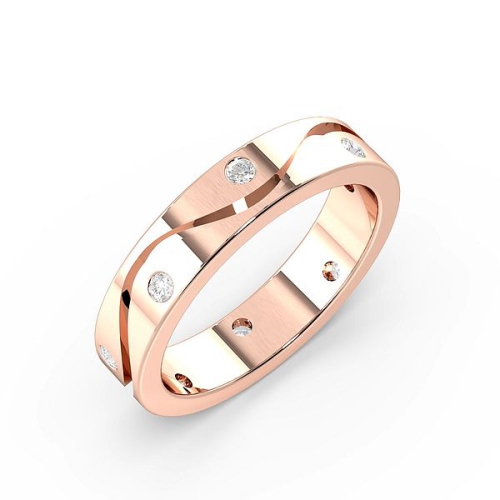 Flush Setting Round Rose Gold Wave line Band Diamond Rings