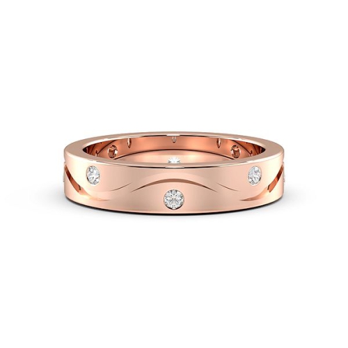 Flush Setting Round Rose Gold Wave line Band Diamond Rings