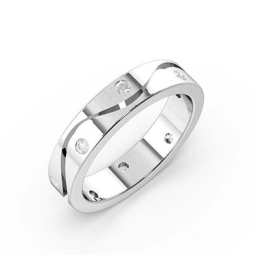 Flush Setting Round White Gold Wave line Band Diamond Rings