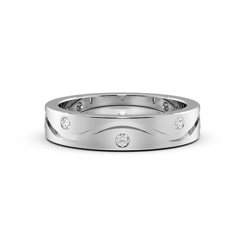 Flush Setting Round White Gold Wave line Band Diamond Rings