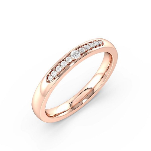 Pave Setting Round Rose Gold Promise Band Diamond Rings