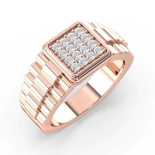 Pave Setting Round Rose Gold Cluster men's Diamond Rings