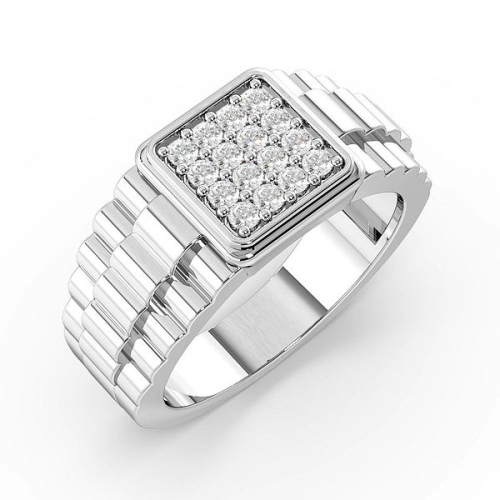 Pave Setting Round Cluster men's Lab Grown Diamond Rings