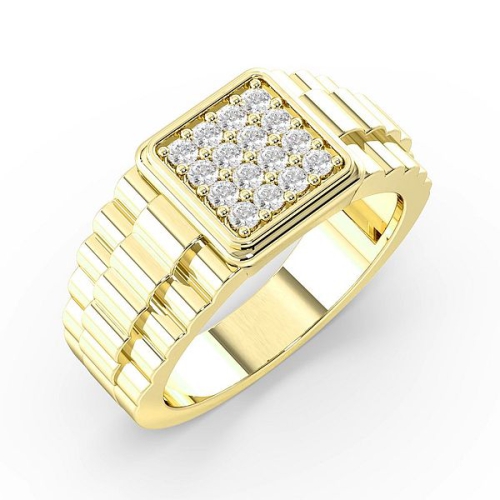 Pave Setting Round Yellow Gold Cluster men's Diamond Rings