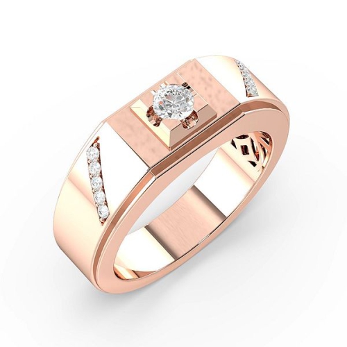 4 Prong Round Rose Gold Men Unique Men's Wedding Bands Engagement Rings