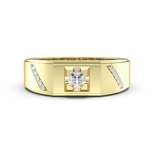 4 Prong Round Yellow Gold Men Engagement Rings