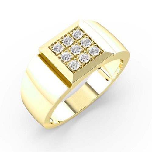 Pave Setting Round Yellow Gold Solid cluster Diamond Rings