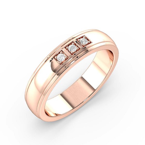 Pave Setting Round Rose Gold Three stone Diamond Rings