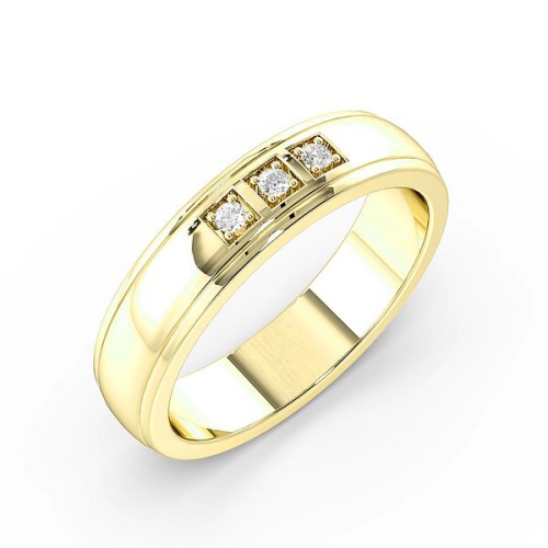 Pave Setting Round Yellow Gold Three stone Diamond Rings
