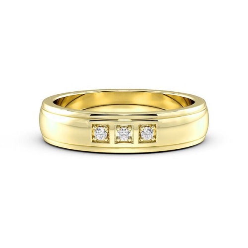 Pave Setting Round Yellow Gold Three stone Diamond Rings