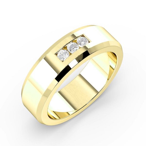 Channel Set 3 Diamond Bevelled Edge Mens Wedding Rings (6.0mm)