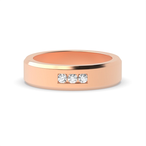 Channel Setting Round Rose Gold 6.00mm 3 stone bevelled edge Diamond Rings
